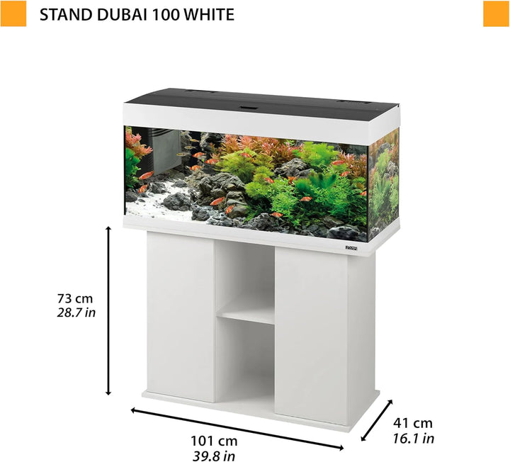 Ferplast Hydor Holz-Aquarienschrank STAND DUBAI 100 WHITE, Push-Pull-Türen, wasserabweisende Obersei