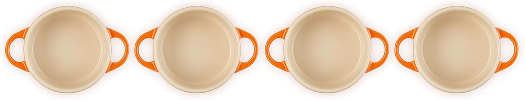 Le Creuset 4er-Set Mini Cocottes aus Steinzeug, je 200 ml, 10 x 5 cm, Ofenrot, 79212100900100 Orange