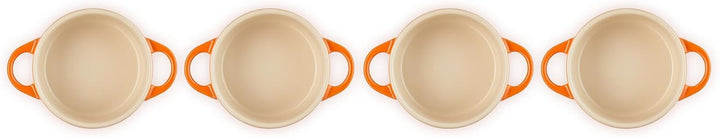 Le Creuset 4er-Set Mini Cocottes aus Steinzeug, je 200 ml, 10 x 5 cm, Ofenrot, 79212100900100 Orange