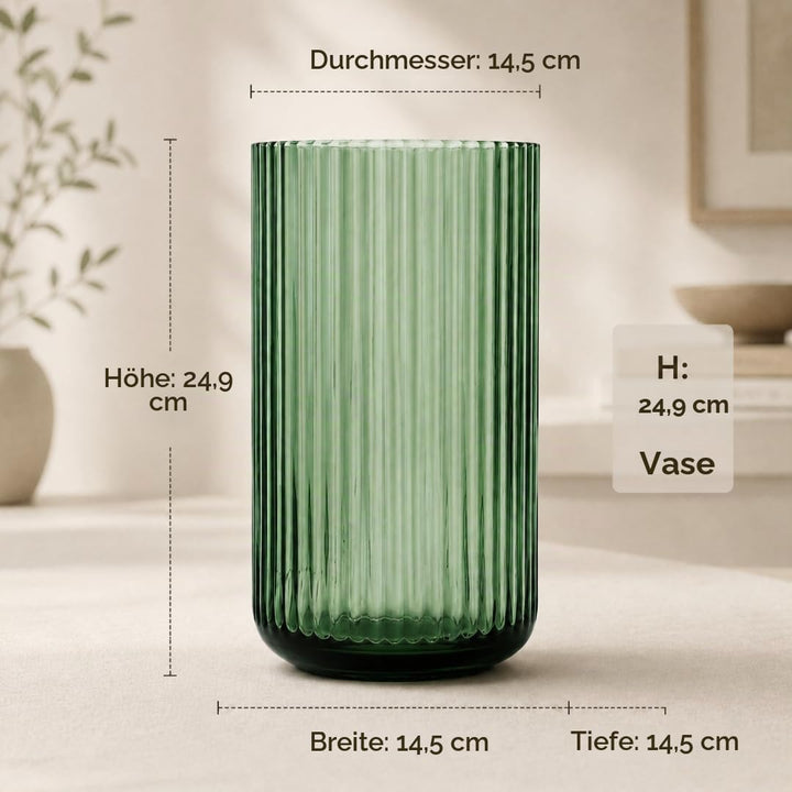 Lyngby Porcelæn Vase H25 cm Lyngby aus mundgeblasenem Glas zeitlos, grün H25 cm Copenhagen Green, H2