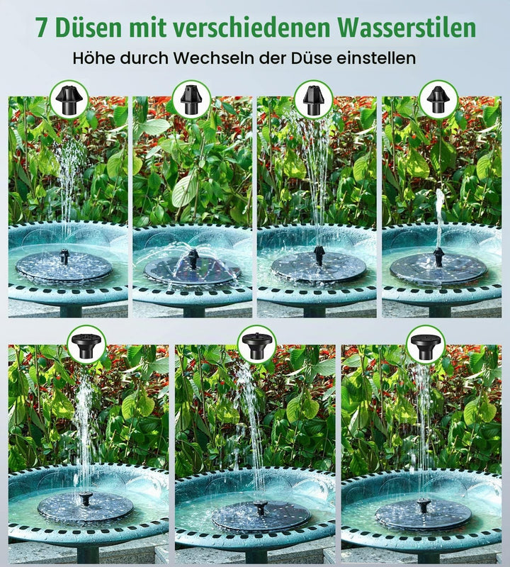 SZMP Solar Springbrunnen für aussen, 2026 Neu 4W 4000mAh Akku - 30 Bunten Lichter - Solarbrunnen Tei