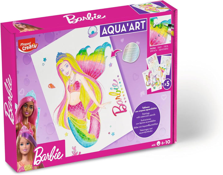 Maped CREATIV - Ausmal-Set AQUA'ART BARBIE - Maxi-Set inkl. 18x Aquarell-Stifte und 5x Vorlagen auf