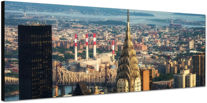 Paul Sinus Art Panoramabild auf Leinwand und Keilrahmen 150x50cm Manhattan Regenbogen Sonnenuntergan