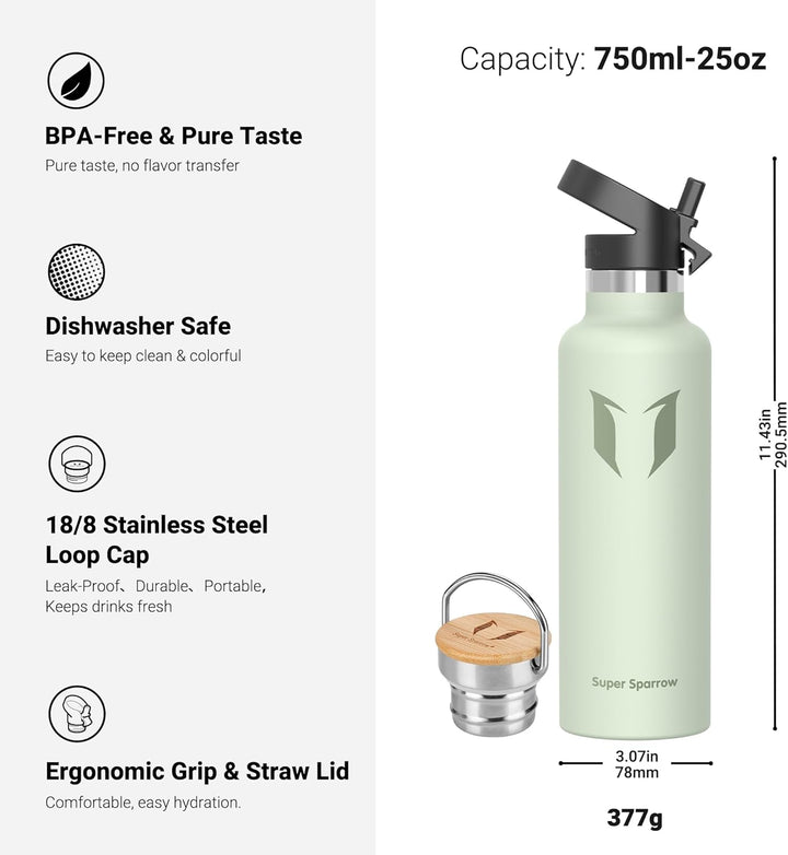 Super Sparrow Trinkflasche Edelstahl - 350ml, 500ml, 620ml, 750ml, 1L - Auslaufsicher Thermoskanne,