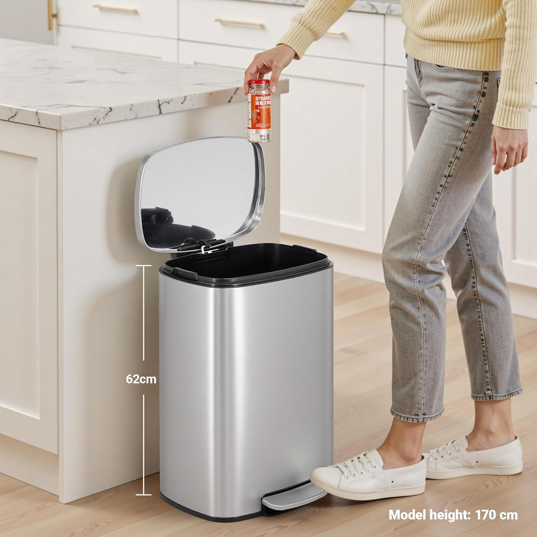Mülleimer Küche, 50 Liter, fingerabdrucksicherer Edelstahl-Mülleimer mit Soft-Close-Deckel und Pedal