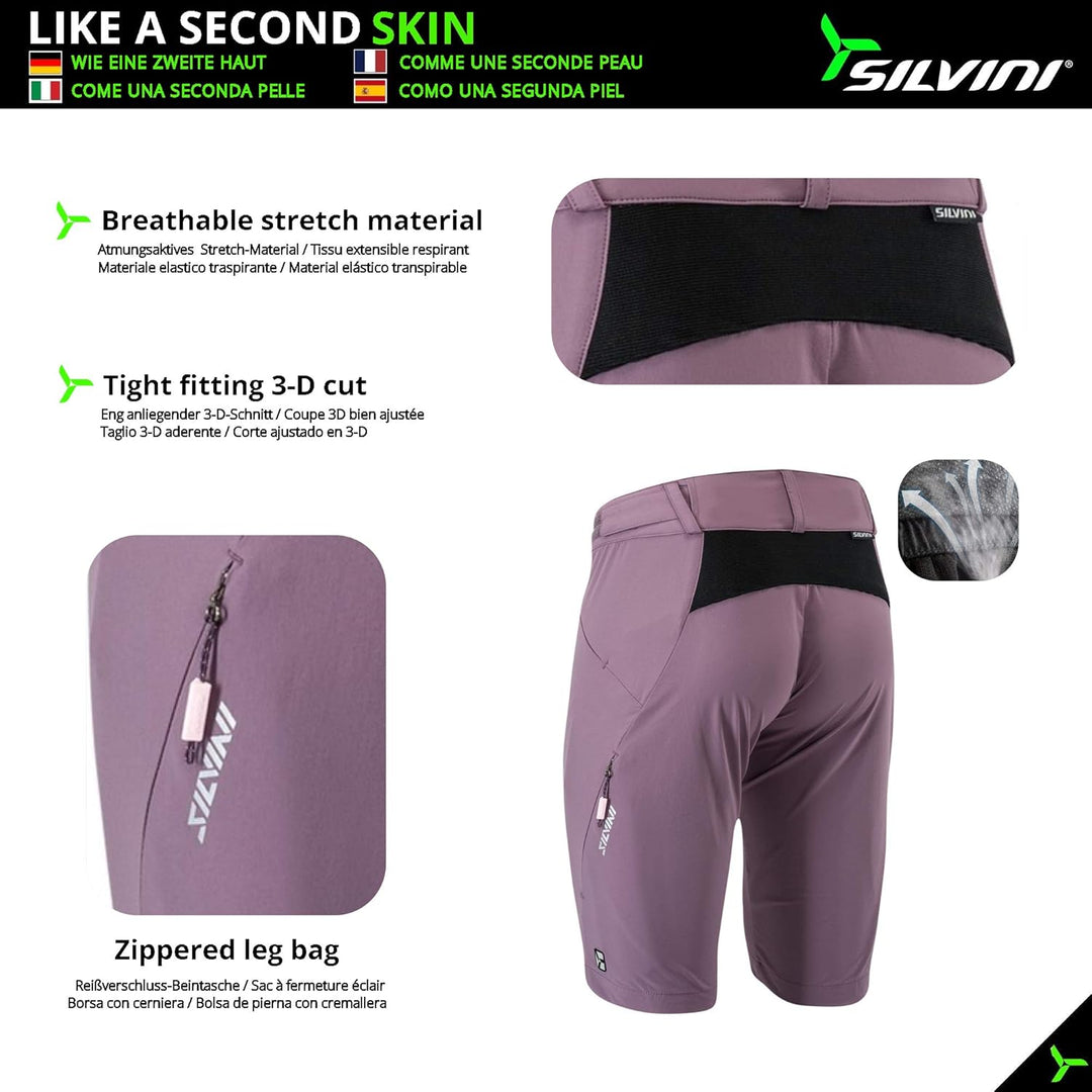 SILVINI Alma Fahrradhose Damen Radshorts XS Plum-lilac, XS Plum-lilac