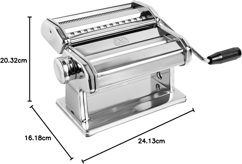 Marcato Nudelmaschine Atlas 180 mit Schneideaufsatz, 3 Nudelformaten: Lasagne (Breite 180 mm), Fettu