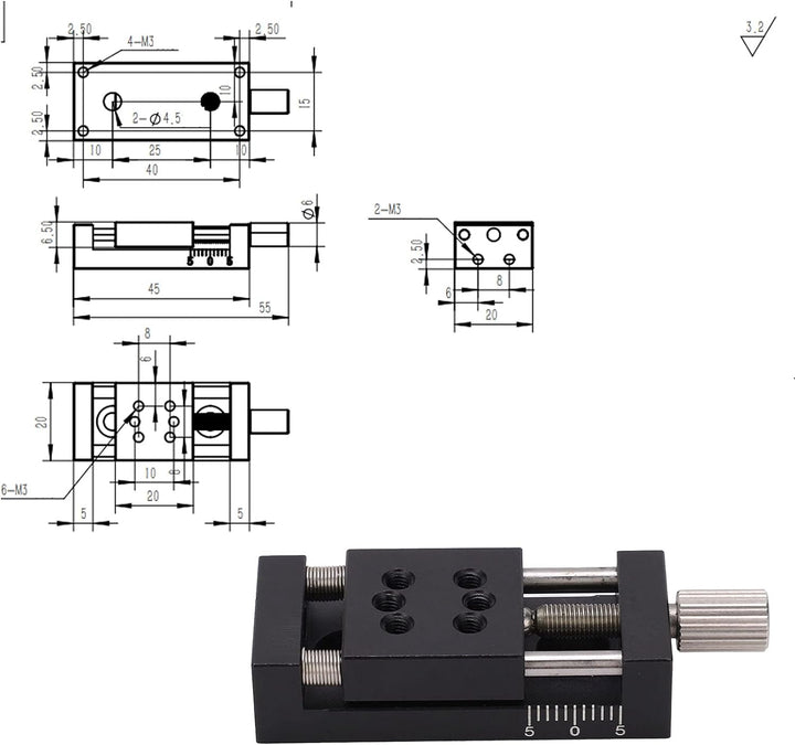 VOBOR Manuelle Plattform X-Achsen Lineartisch Manuelle Feinabstimmung Plattform Schiebetisch Alumini