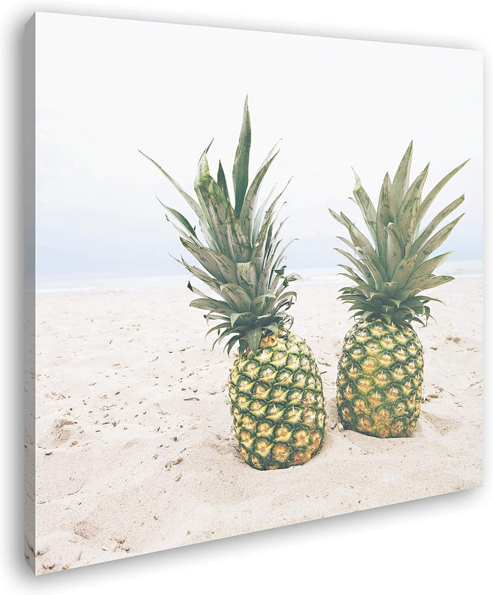 deyoli Ananas am Sandstrand Format: 70x70 als Leinwand, Motiv fertig gerahmt auf Echtholzrahmen, Hoc