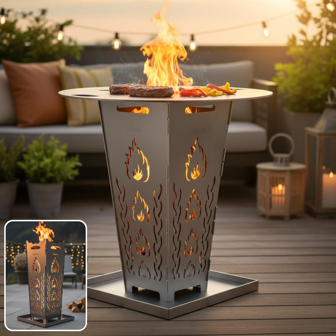 FireDesire Feuerkorb 80cm + Grillplatte + Ascheschale, Feuertonne, Feuerschale, Grilltonne, Ofen, Te