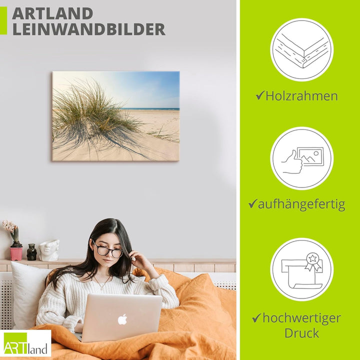 ARTland Leinwandbilder Wandbild Bild Leinwand 70x50 cm Strand Meer Dünen Küste Meerblick Sommer Sonn