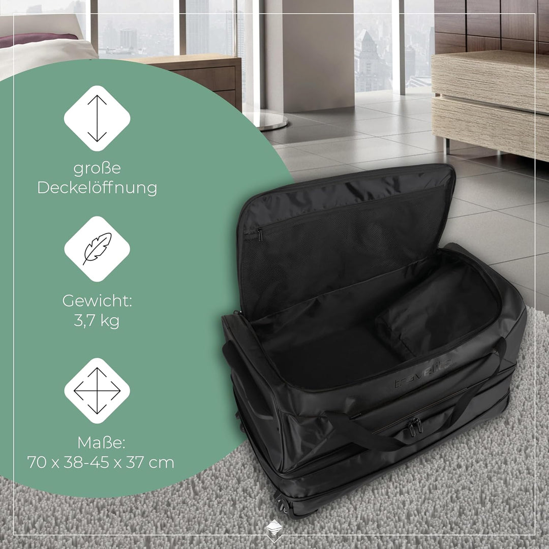 Travelite Trolley Reisetasche mit Rollen aus wasserabweisendem Material, Basics Weichgepäck Rolltasc