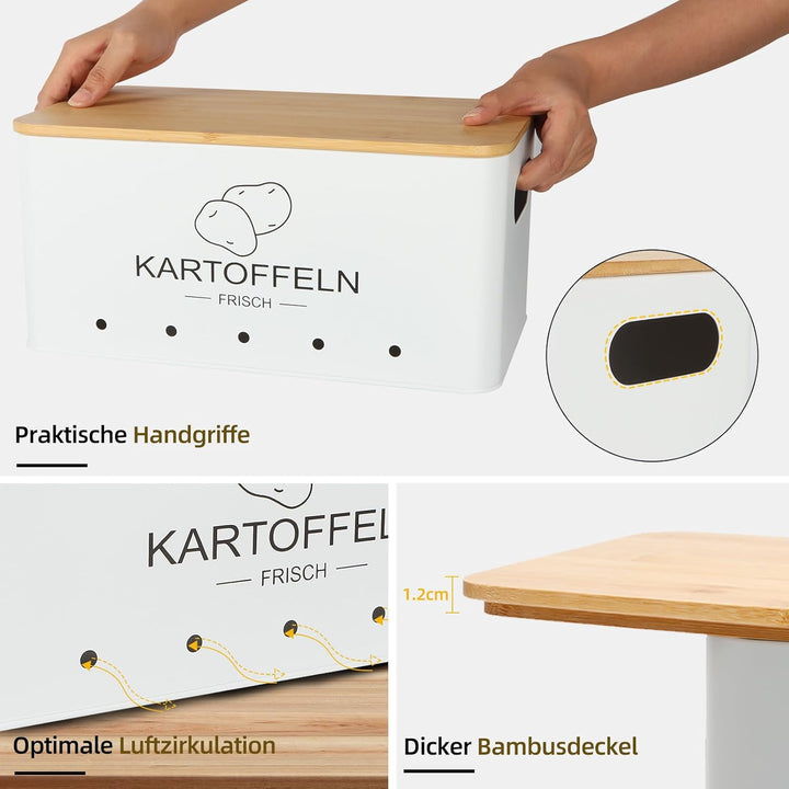 3er Set Kartoffel Aufbewahrungsbox Weiss - Rechteckiger - Kartoffel Zwiebel Knoblauch Aufbewahrung -