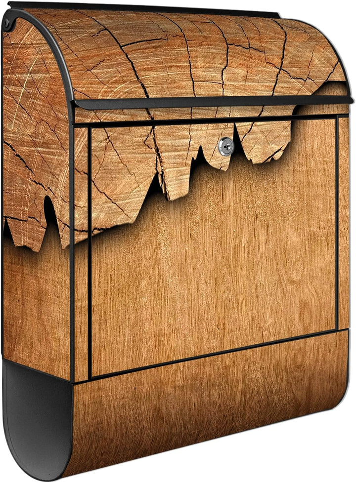 banjado® Design Briefkasten mit Motiv Holz 39x47x14cm &amp; 2 Schlüssel - Briefkasten Stahl schwarz mit