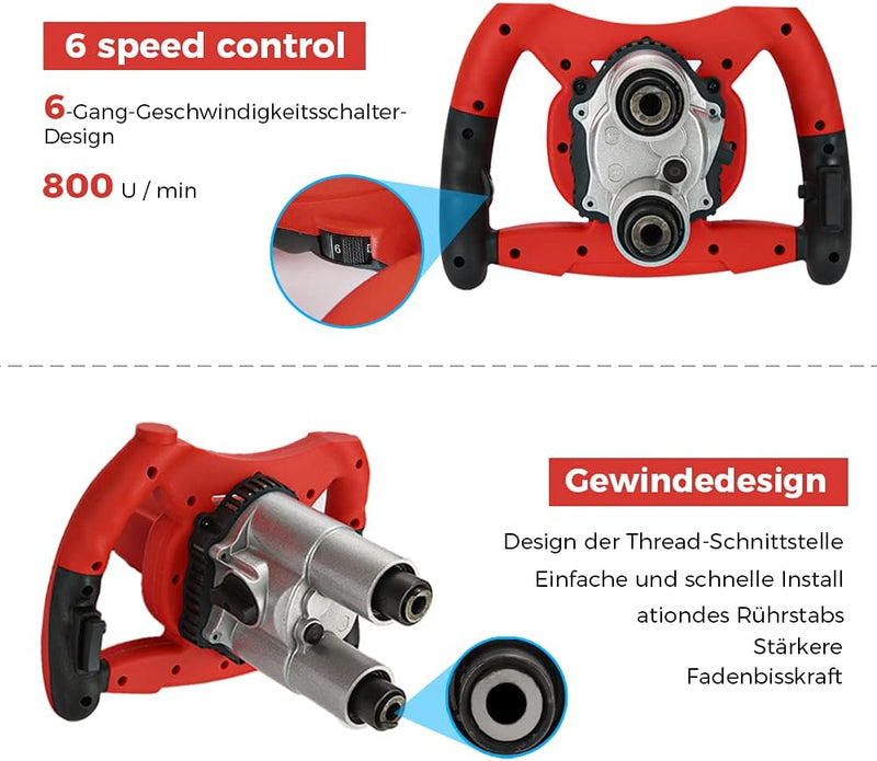 Anbull 2500W Farb und Mörtelrührer, Rührwerk Mörtelrührer, 2-Getriebe Betonrührer Rührwerk, 40-90L H