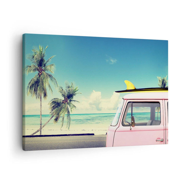 Bilder auf Leinwand Auto Surfbrett Strand Ozean Leinwandbild 70x50cm Wandbilder Dekoration Wohnzimme