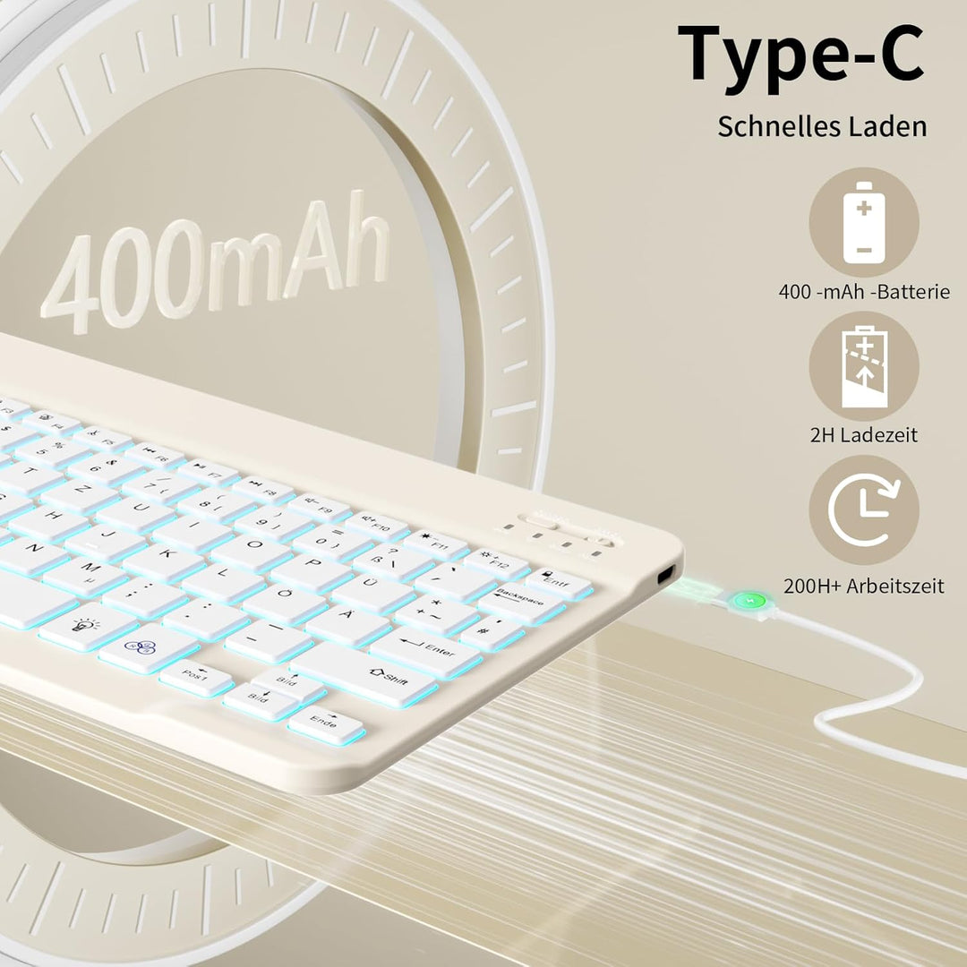 Hülle mit Tastatur für iPad A16 11/10 Generation (2025/2022, 11/10.9 Zoll)- 7 Farben Beleuchtete Mag