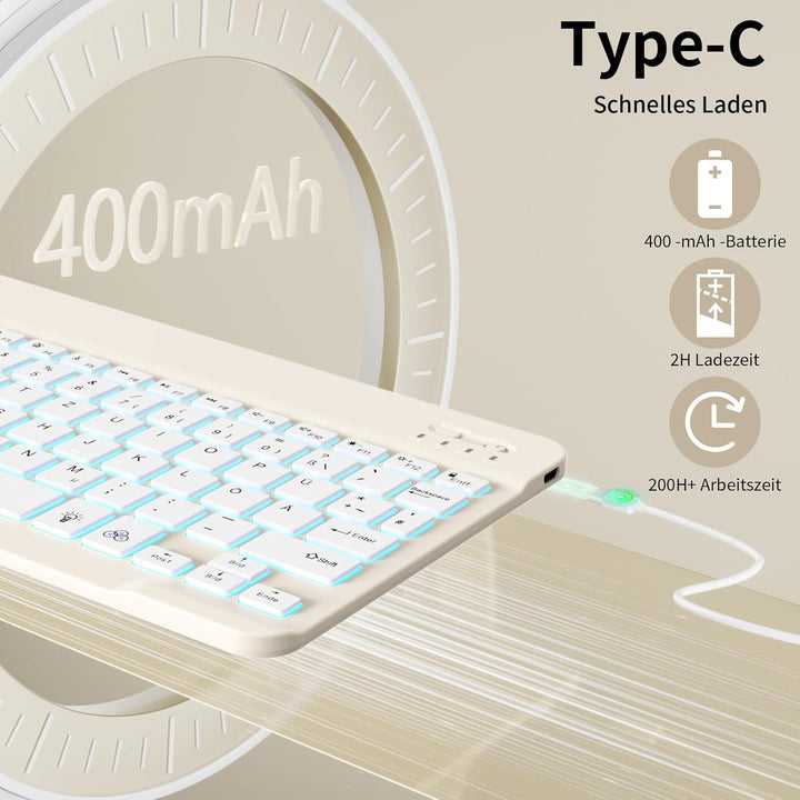 Hülle mit Tastatur für iPad A16 11/10 Generation (2025/2022, 11/10.9 Zoll)- 7 Farben Beleuchtete Mag