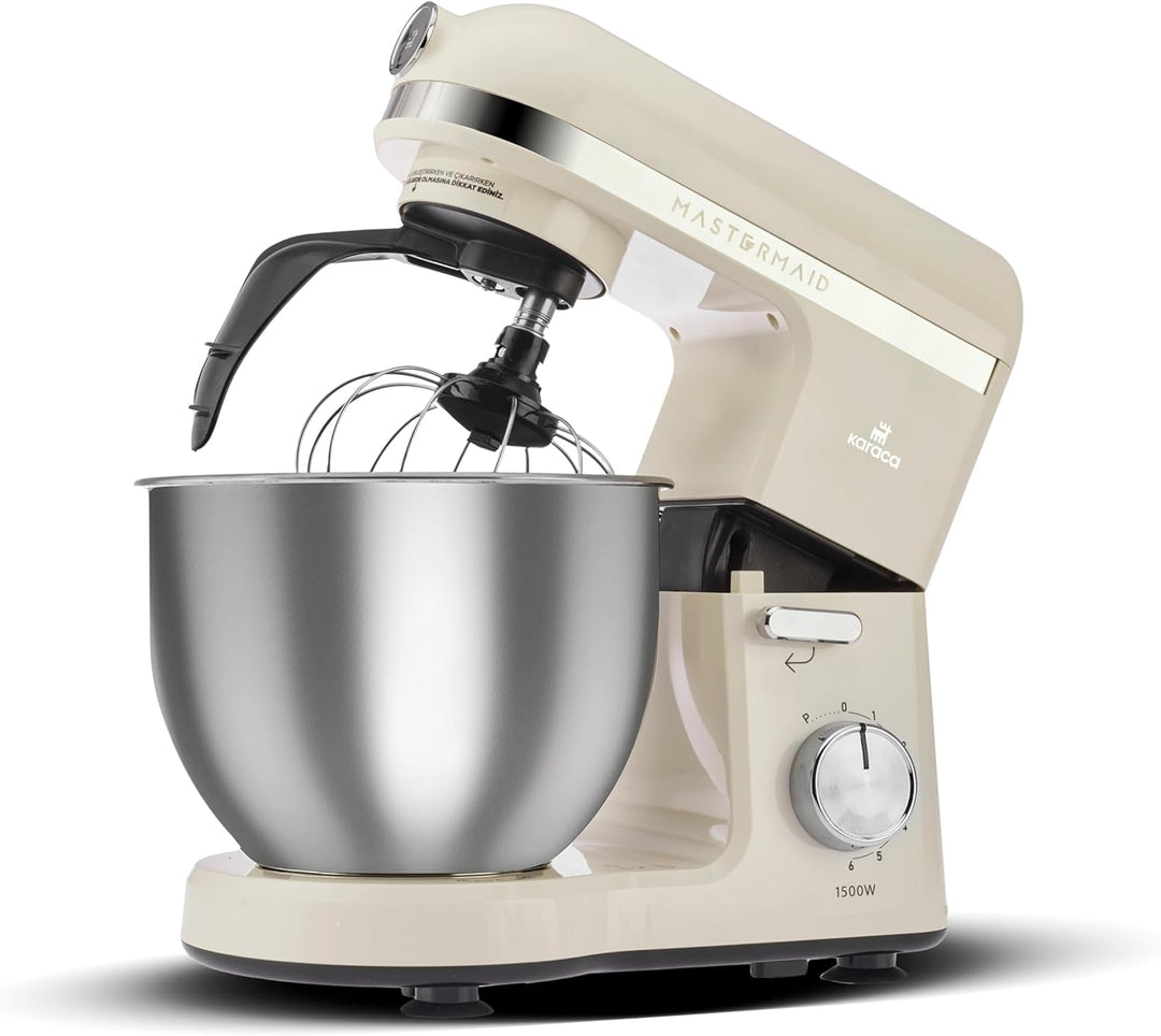 Karaca Mastermaid Chef Pro Double Armed Küche Koch 1500W Soft Cream, Glänzend Cream, 1500W, 5 L Mixe