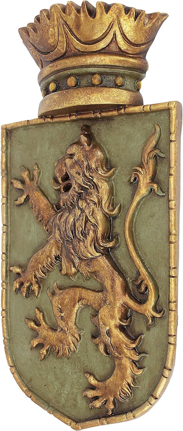 Design Toscano Mittelalterliches Schild Aufgerichteter Löwe, Wandskulptur Mittelalterlicher Rampant