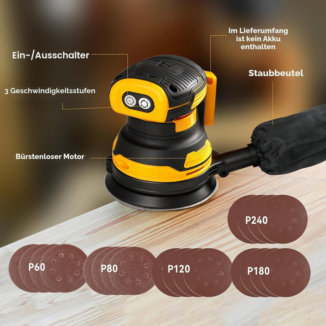 Akku-Exzenterschleifer Kompatibel mit Dewalt 18V 20V Akku, 125mm Schleifteller Elektrischer Exzenter