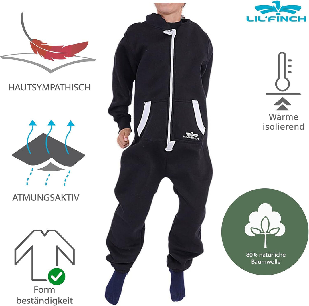 LIL'Finch LFV2 Kinder Jumpsuit Jungen Mädchen Overall Kids Jogger Onesie Anzug 98-104 Schwarz, 98-10