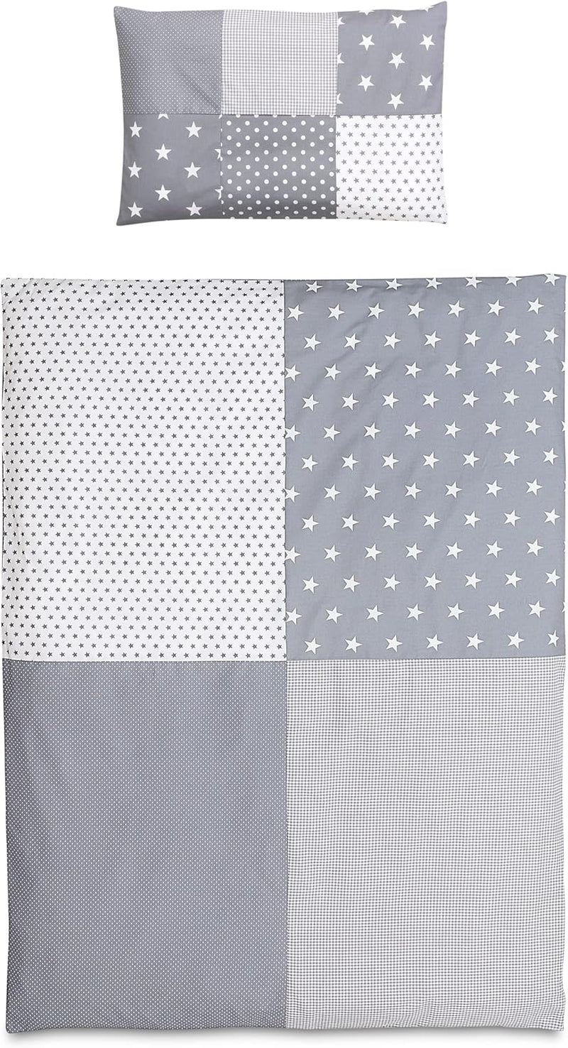 ULLENBOOM Kinderbettwäsche 100x135 cm - 100% OEKO-TEX Baumwolle - Graue Sterne - Kinder Bettwäsche S