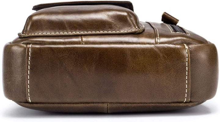 Herren Sling Bag Tasche Leder, BULLCAPTAIN echtes Leder Schultertasche Hochformat Umhängetasche Brus