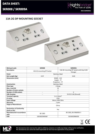 Knightsbridge, SKR008, 230V Ohne USB, Ohne USB