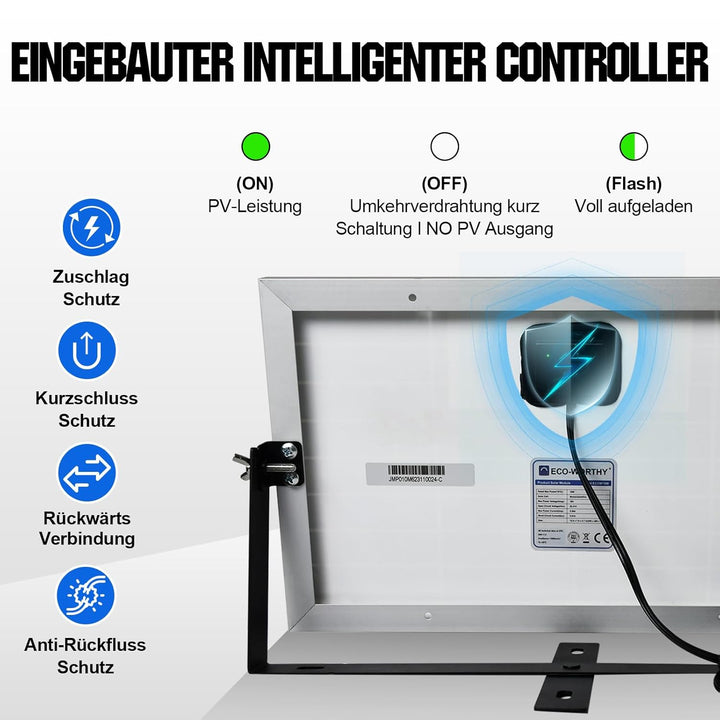 ECO-WORTHY 10W 12V Monokristallines Solarpanel Kit,Solarladegerät für Erhaltungsladung:10W Solarmodu