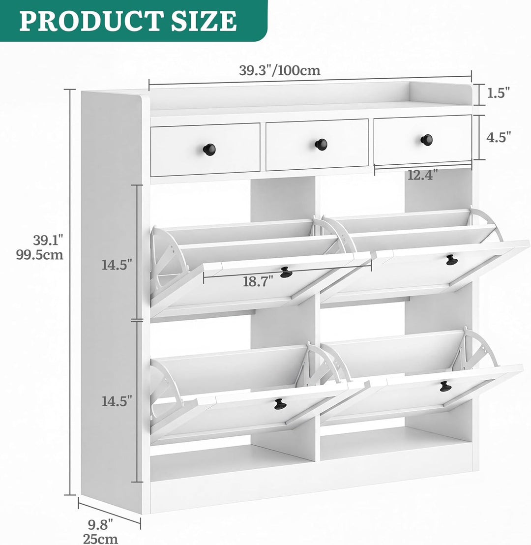 YITAHOME Schuhschrank mit 4 Klappen, Schuhregal Schuhkipper Schmal, Schuhregal mit 8 Ablageflächen V