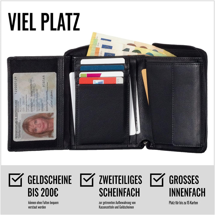 KORUTA® Geldbörse Damen Leder mit RFID Schutz I Portemonnaie Damen Gross mit Münzfach I Echtleder Ge
