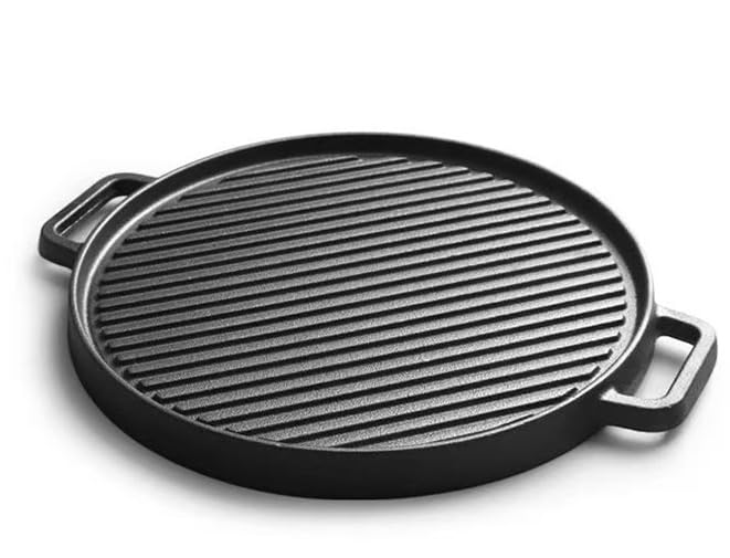 Grillplatte mit Griff for BBQ, antihaftbeschichtete Grillpfanne, hochwertige 33cm Gusseisenplatte fü