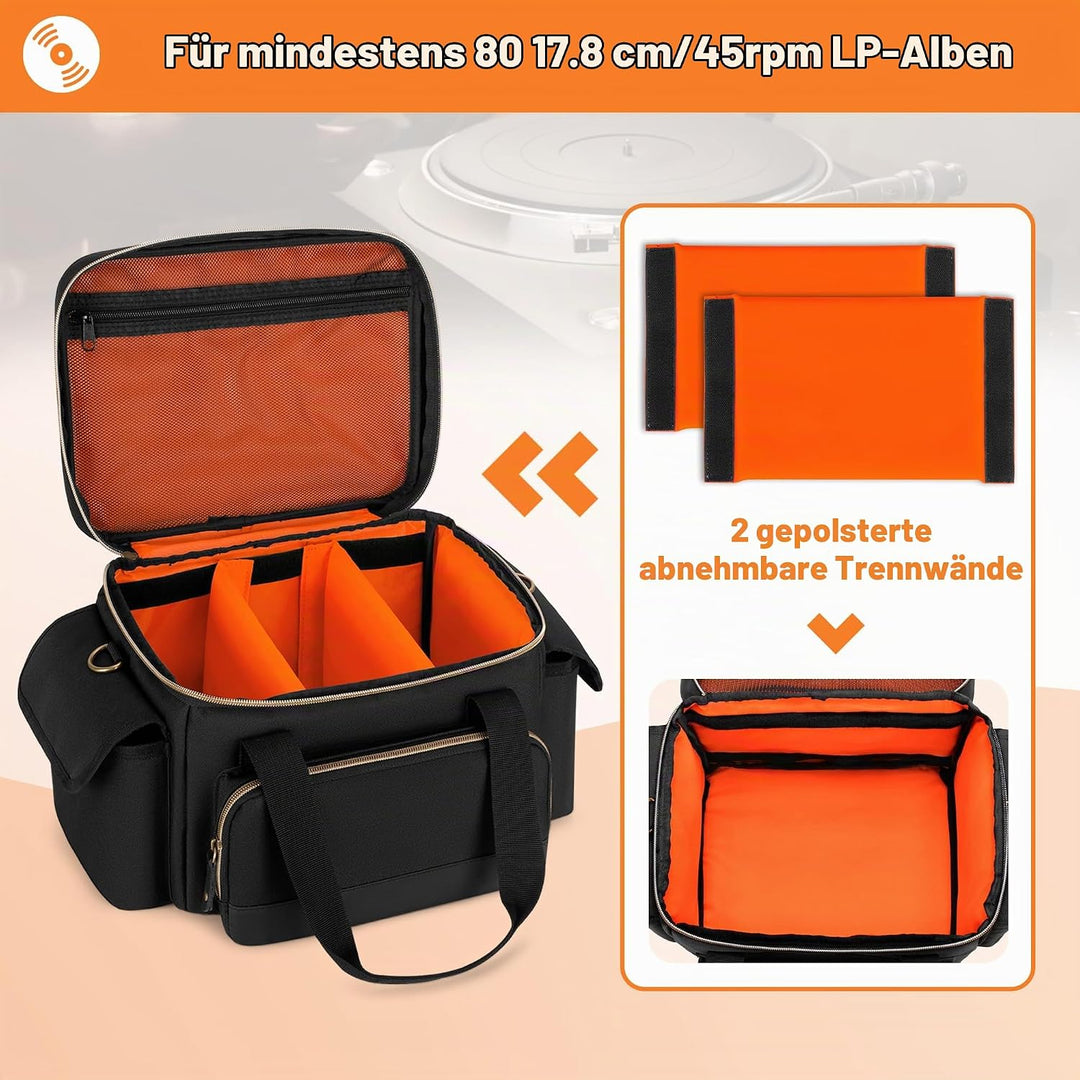 Damero 7-Zoll-Tasche für Schallplatten, Schallplatten Aufbewahrung Koffer für über 80 LP-Schallplatt