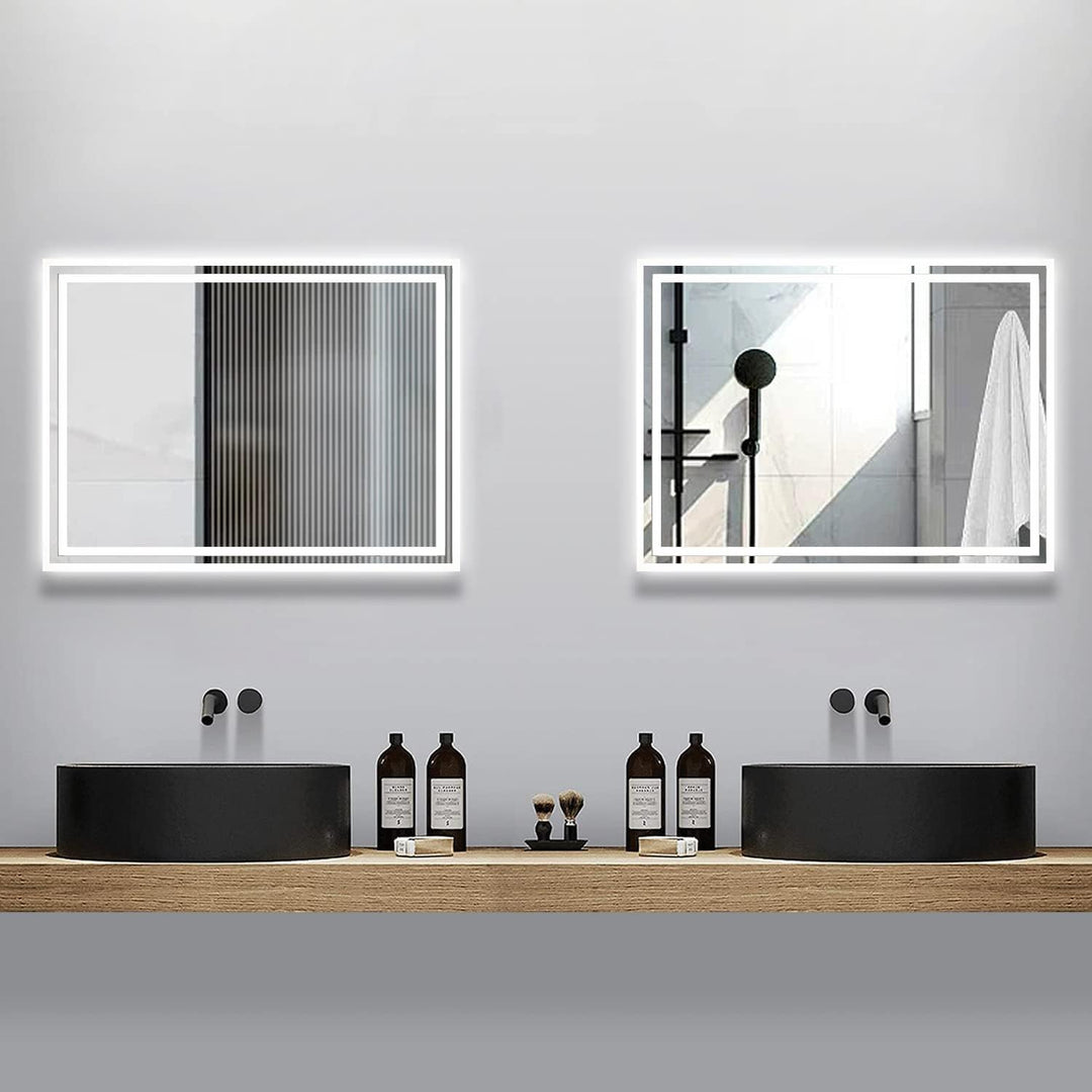 Boromal Badspiegel mit Beleuchtung 60x40cm Wandschalter Badezimmerspiegel Horizontal/Vertikal 6500K