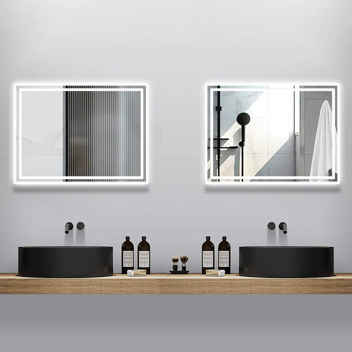 Boromal Badspiegel mit Beleuchtung 60x40cm Wandschalter Badezimmerspiegel Horizontal/Vertikal 6500K