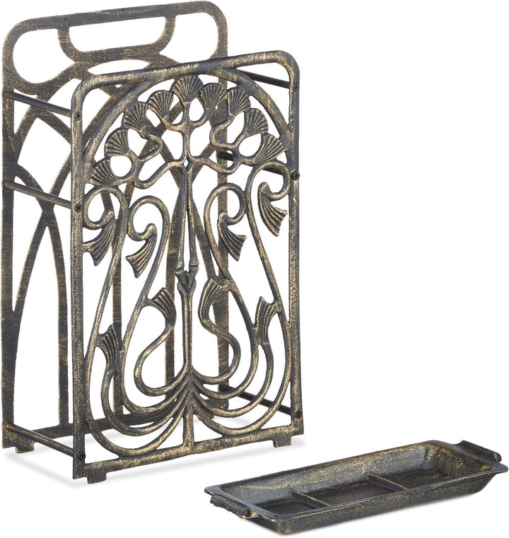 Relaxdays Schirmständer, rechteckig, mit Auffangschale, Gusseisen, Vintage Regenschirmhalter, 48,5x3