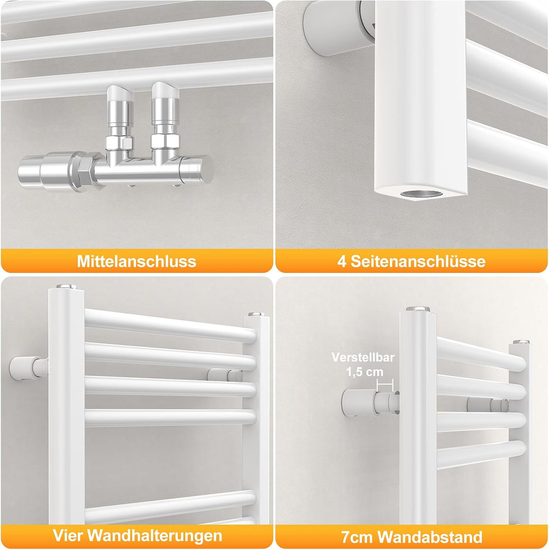 YEAUPE PRO Radiator für Warmwasseranlagen mit Handtuchhalter, Stahlkonstruktion, 1500 x 500 mm, Weis