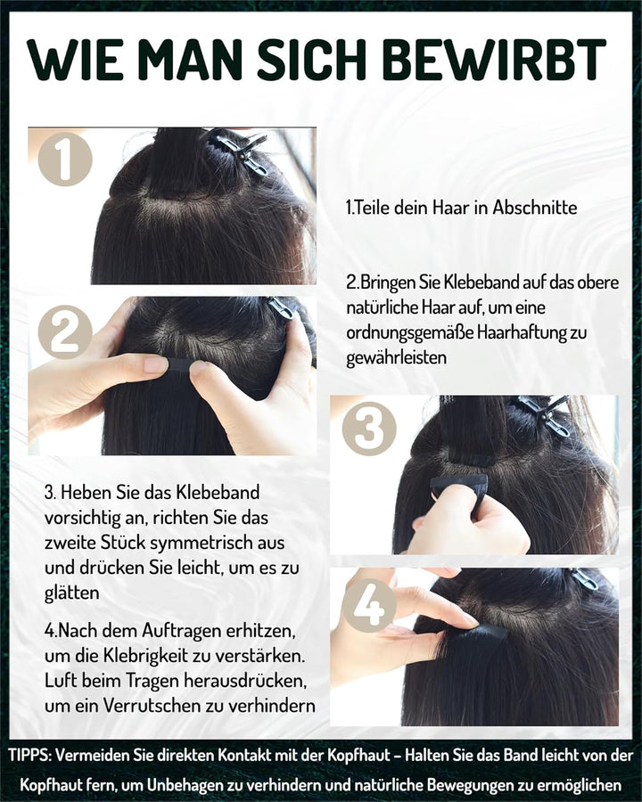 RUNATURE Remy Tape in Extensions Echthaar Schwarz 35cm Unsichtbar Menschenhaar Extensions Tape in Ec