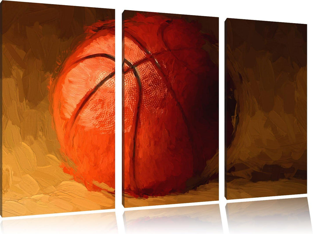 Pixxprint Basketball / 3-Teilig/Gesamtmass 120cm Leinwandbild bespannt auf Holzrahmen/Wandbild Kunst