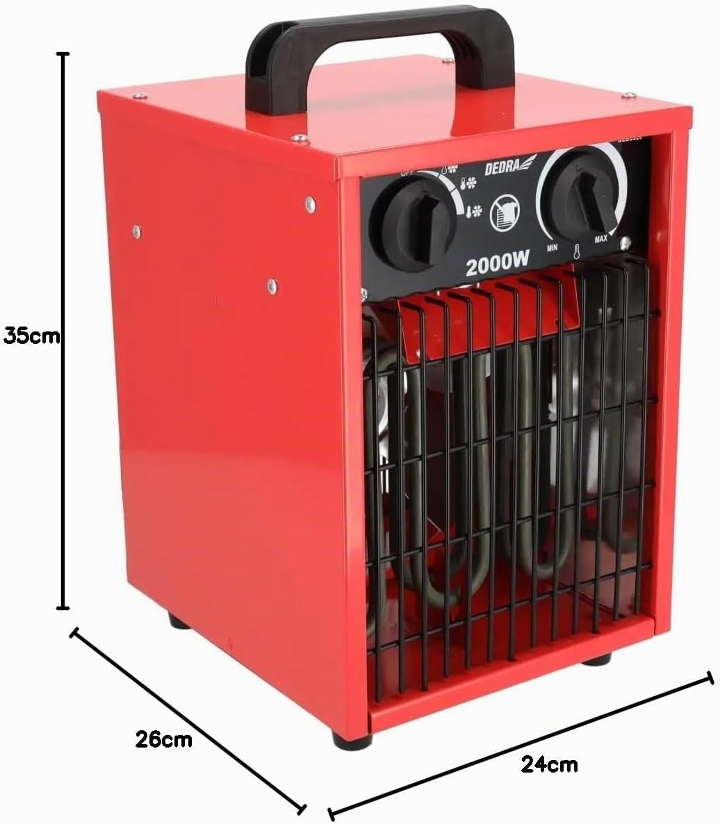 DEDRA Elektrische Heizlüfte – 1000W / 2000W, Thermostat, Überhitzungsschutz, 3 Betriebsmodi, Tempera