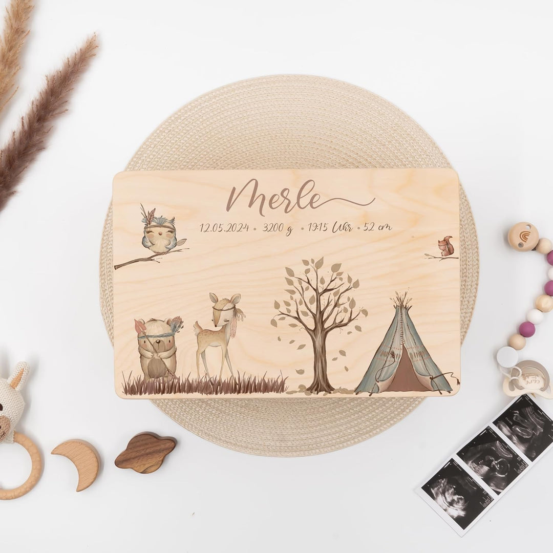 KIDSMOOD - Erinnerungsbox Baby, personalisierte Holzkiste mit Deckel, Ideal zur Aufbewahrung von Eri