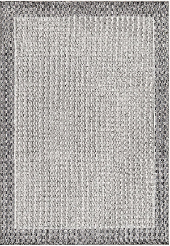 In- &amp; Outdoor Läufer Teppich Robuster, Ethno Look Bordüre Muster, Rechteckig, Grau und Creme Farbe,