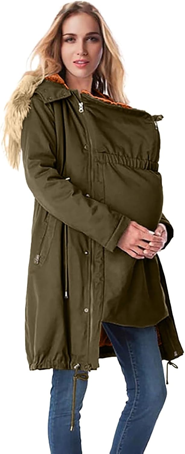 Umstandsjacke Mit Babyeinsatz, Umstands Baumwolljacke 3 In 1 Winter Knielanger Tragejacke Mit Einste