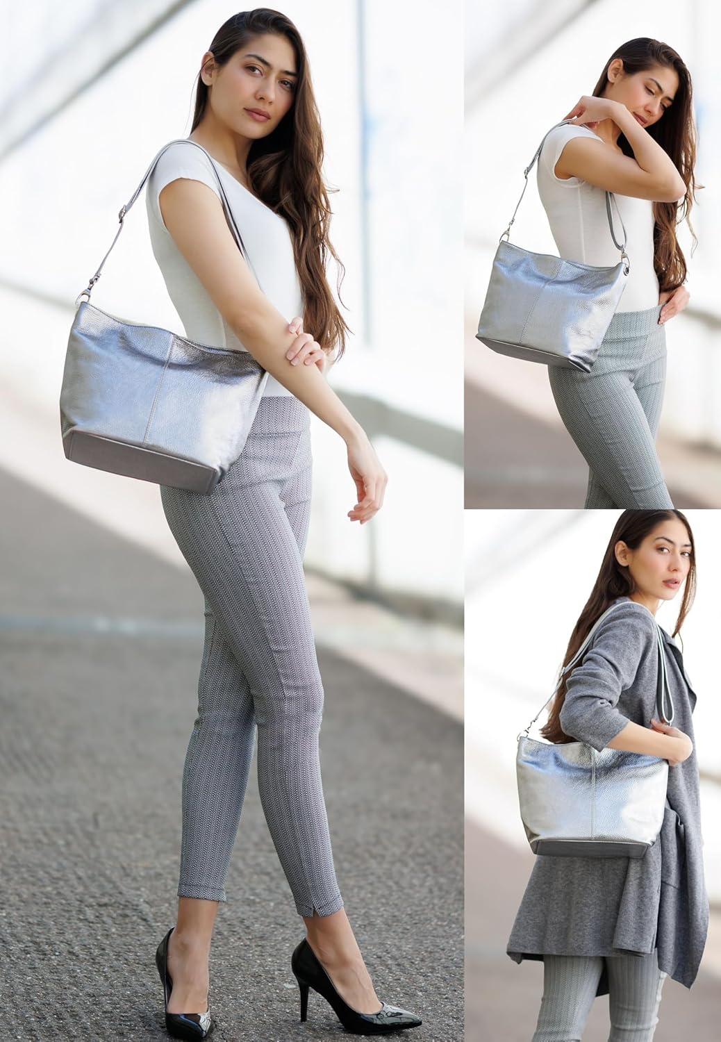 Caspar TL803 klassisch elegante Damen Lederhandtasche Einheitsgrösse Dunkelbraun, Einheitsgrösse Dun
