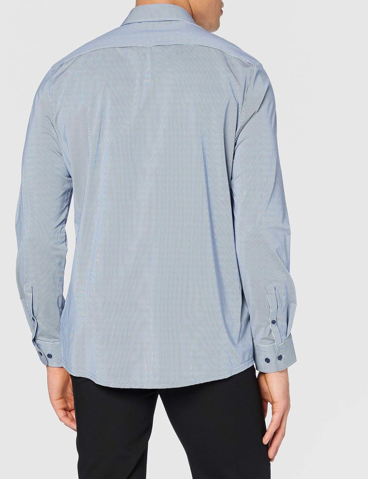 Pure Slim Fit Functional Hemd Langarm Streifen türkis 39 Streifen Mittelblau, 39 Streifen Mittelblau