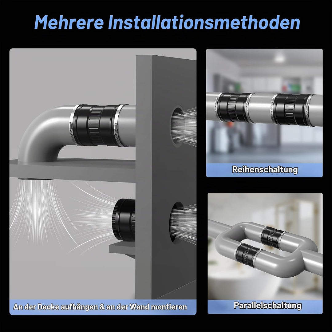 Regelbar Rohrventilator 150mm, Rohrlüfter 587m³/h, Abluftventilator mit Stecker Upgrade Controller,