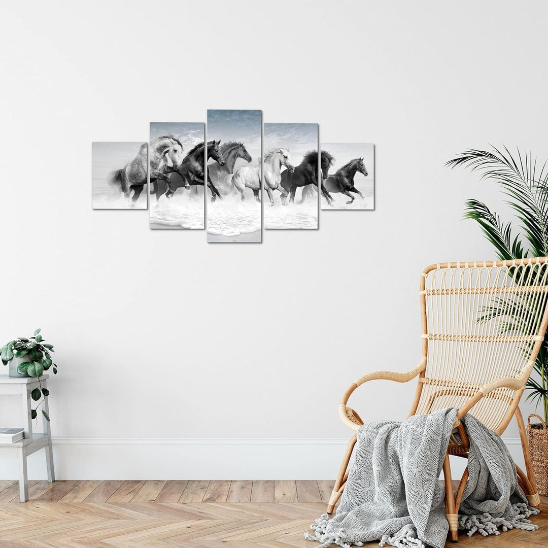 Runa Art Wandbilder Pferde 5 Teilig Bild auf Vlies Leinwand Deko Wohnzimmer Schlafzimmer Tiere Schwa