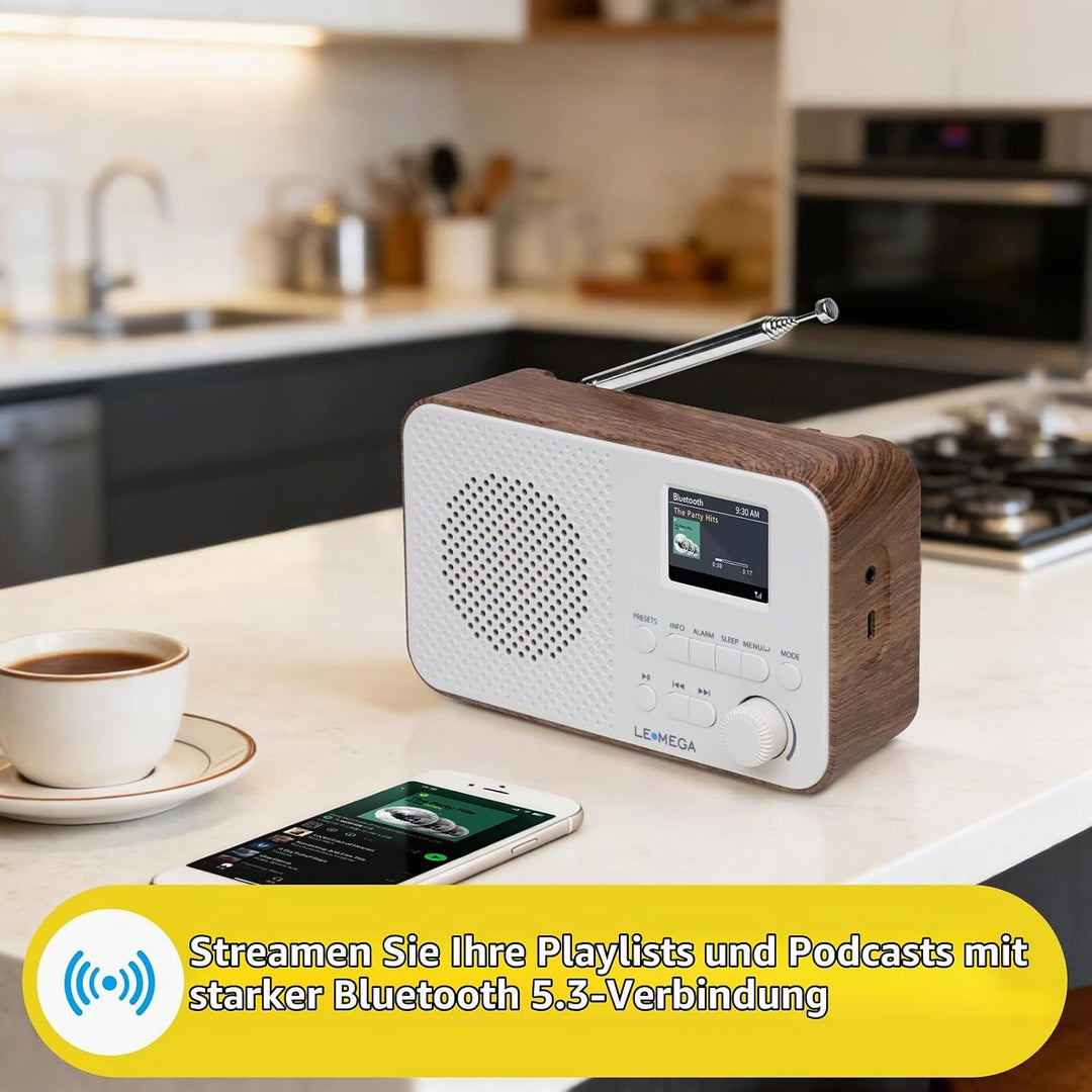 LEMEGA DAB Go DAB+/UKW Radio – Small Radio,Digital Radio with Bluetooth Streaming,Simple Controls,OL