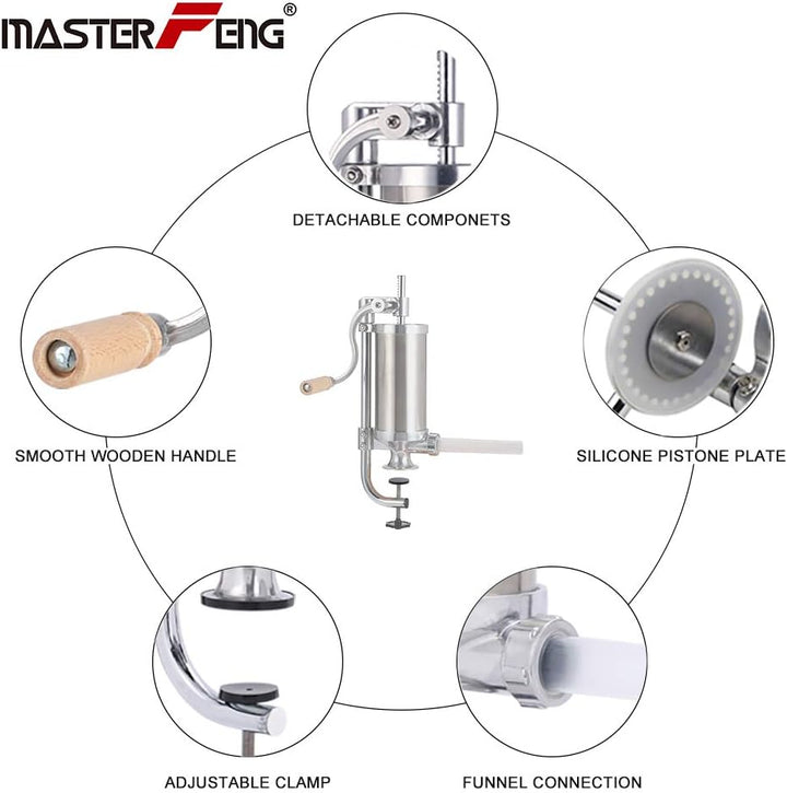 MASTER FENG Wurstfüller, Küche Aluminium Manuell Wurstfüllmaschine mit Saugfuss Verpackt 4 Grösse Pr